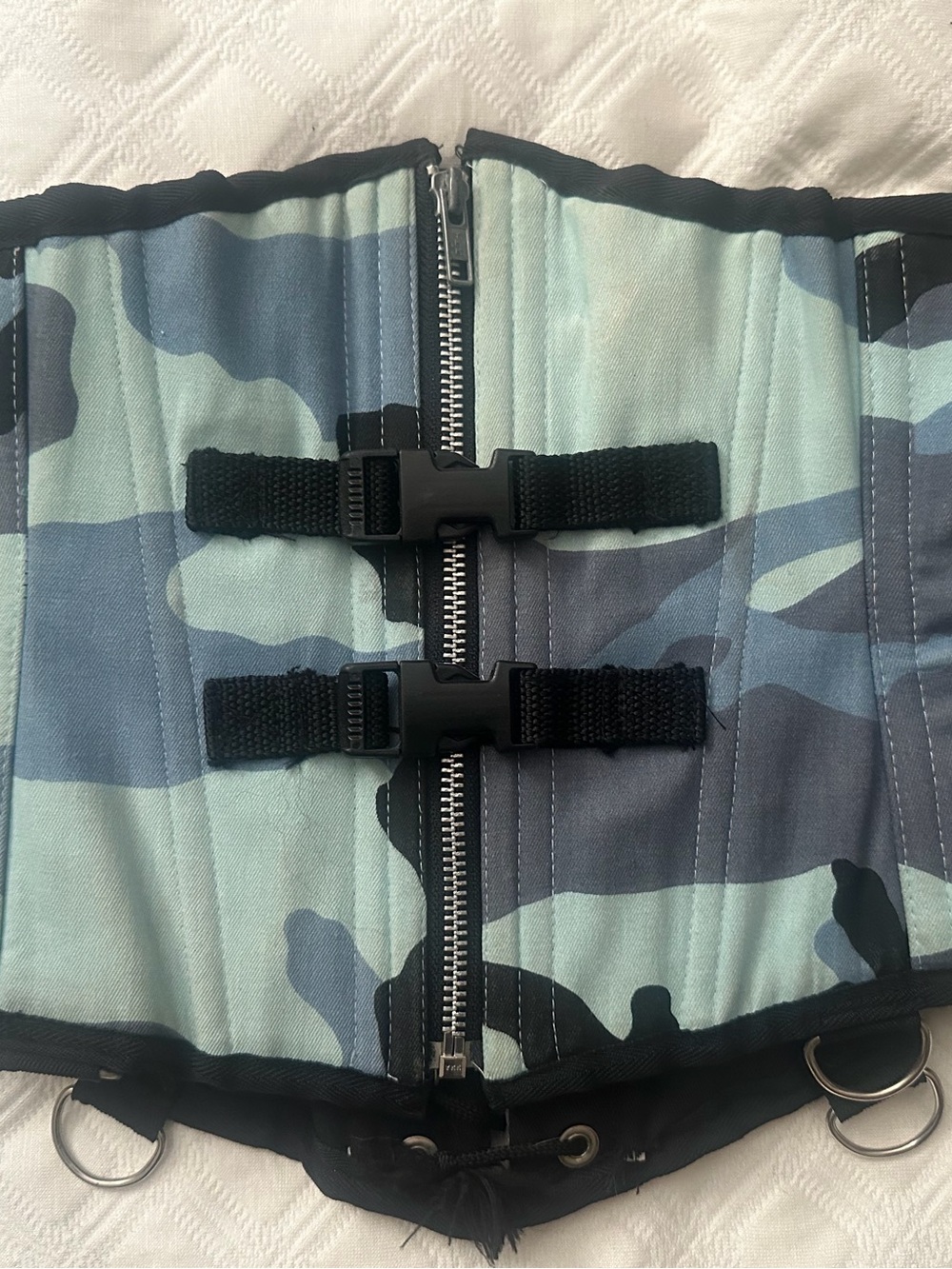 Ritual Designs Corsets Blue Camo Cybergoth Bondage Straps Waist Cincher sz 26 - Picture 3 of 12